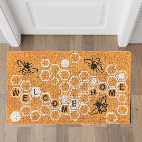 Tag Welcome Home Honeycomb Bee Coir Door Mat Yellow Indoor Outdoor In Orange