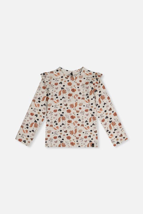 Organic Cotton Squirrel Ruffle Shoulder Long Sleeve T-Shirt