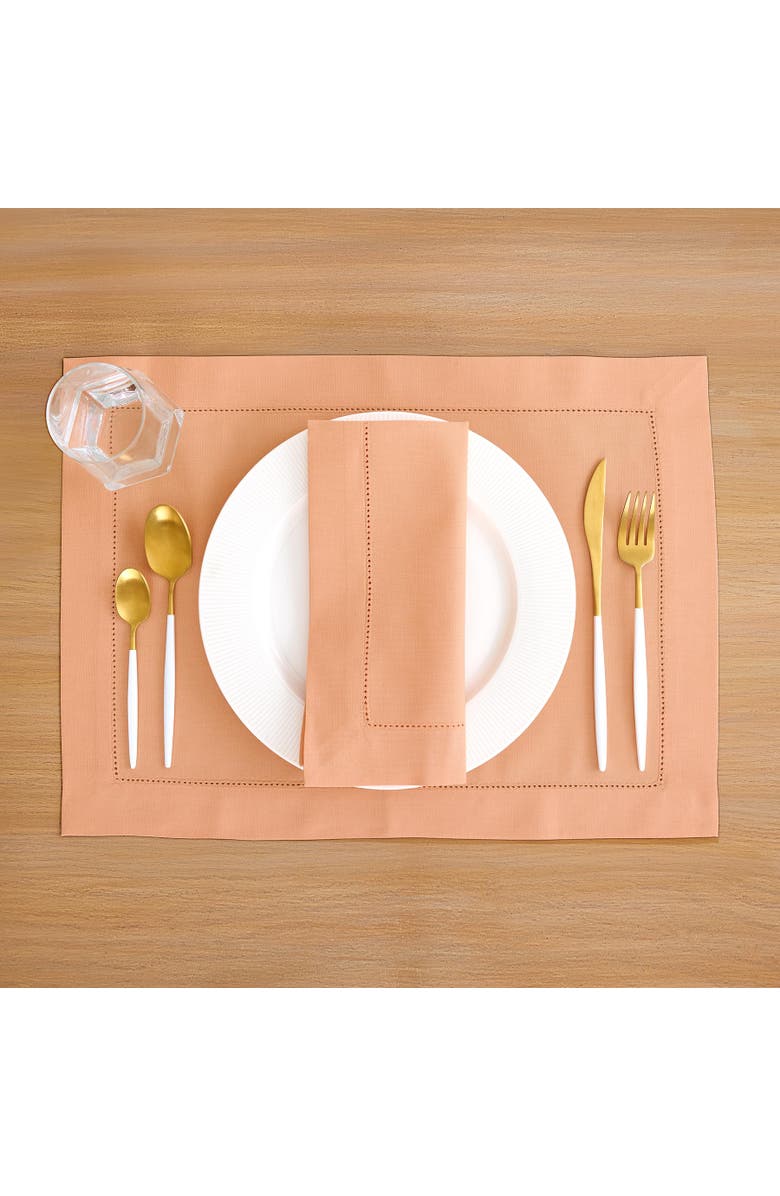 Solino Home Linen Dinner Napkins - Cotton Linen Hemstitch, 20" x 20" Inch, Alternate, color, Peach Bloom