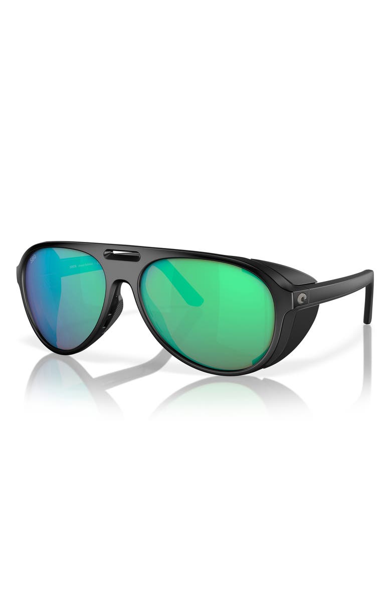 Costa Del Mar Grand Catalina 59mm Polarized Mirrored Aviator Sunglasses, Alternate, color, Black / Green Mirror 580G