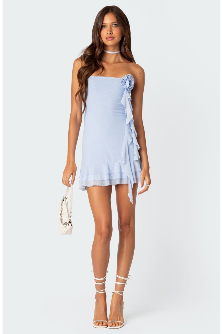 Thalia Strapless Minidress with Removable Rosette Ruffle, Alternate, color, BLUE