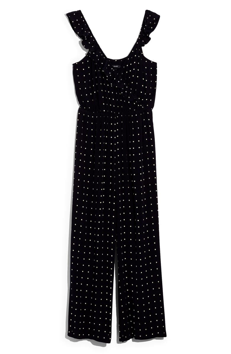 Madewell Ruffle Front Wrap Jumpsuit in Grid Dot, Alternate, color, 