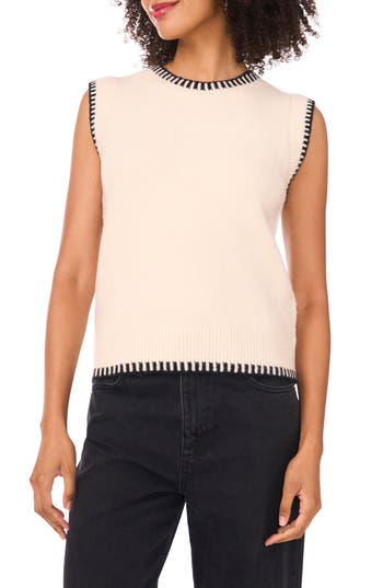1.state Whipstitch Sweater Vest In Neutral