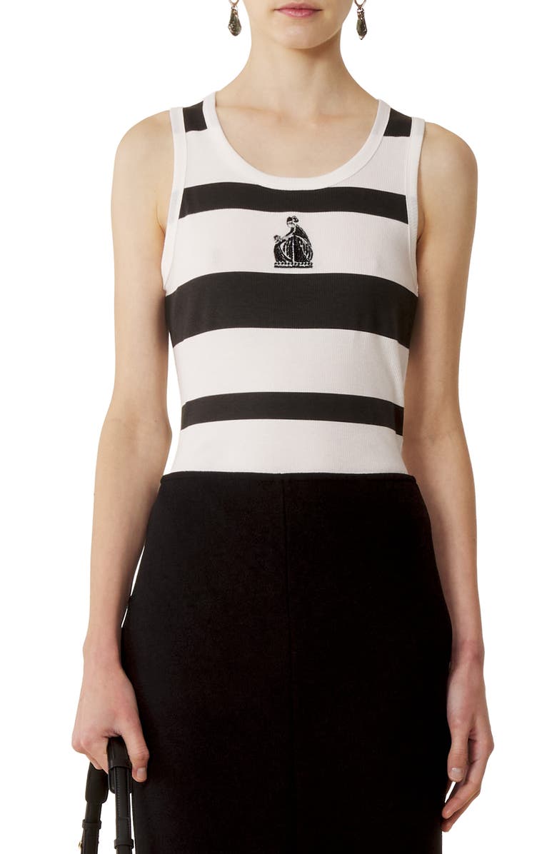 Lanvin Cotton Jersey Mother And Daughter Embroidered Ribbed Tank Top, Main, color, Black/White