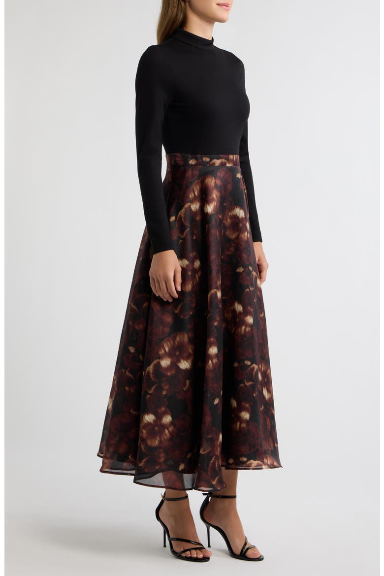 Mock Neck Fit and Flare Dress, Alternate, color, ANNE BLACK MULTI