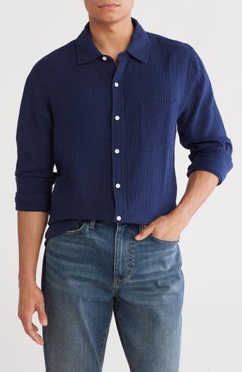 Joe's Cotton Gauze Button-up Shirt In Navy