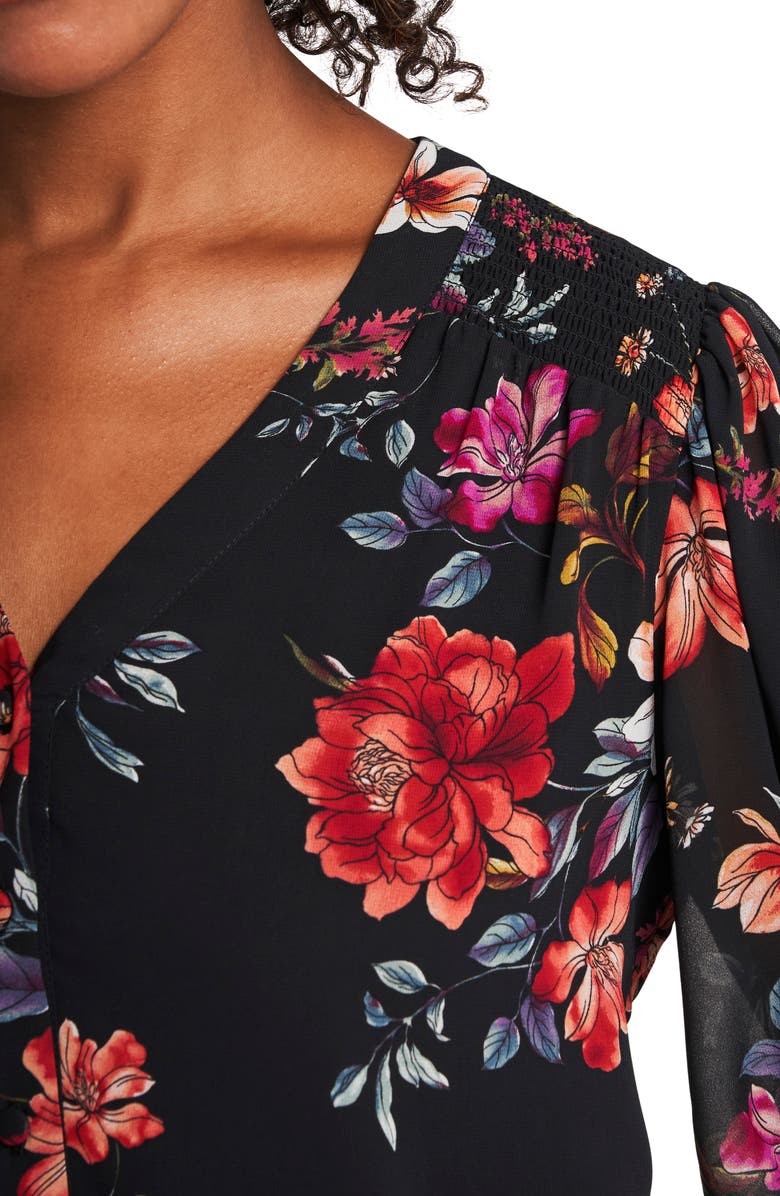 Vince Camuto Magnolia Noir Floral Long Sleeve Top, Alternate, color, 