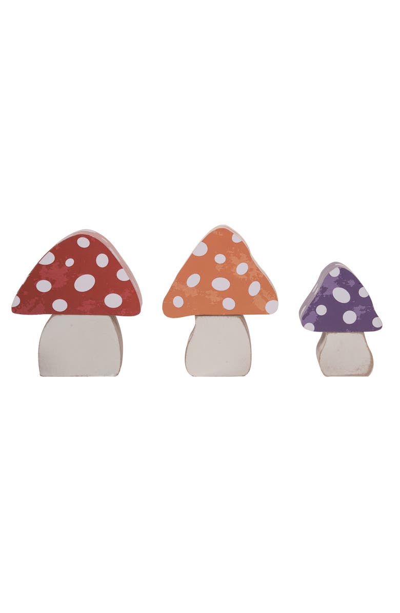 Transpac 6.69 Inch Multicolor Spring Chunky Mushroom Block Decor Set of 3 Wooden Decorative Objects for Spring, Main, color, Multicolored