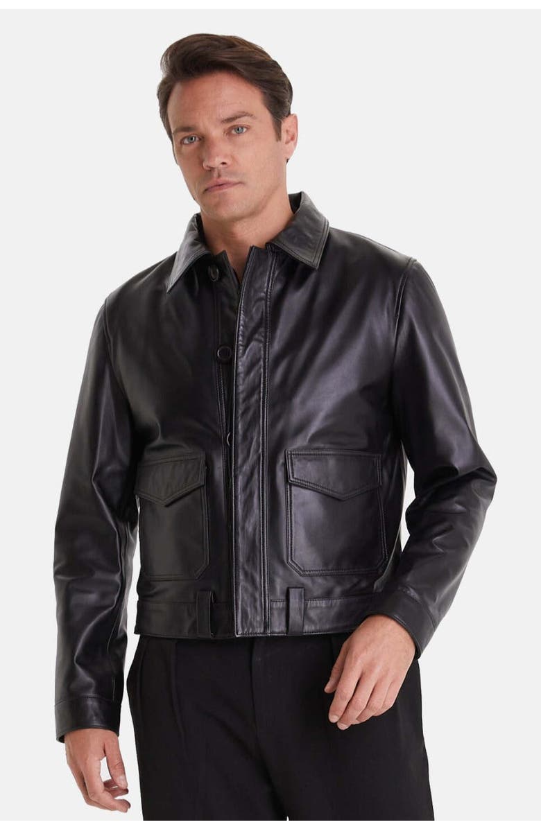 Furniq UK Hugo Leather Jacket, Main, color, Black