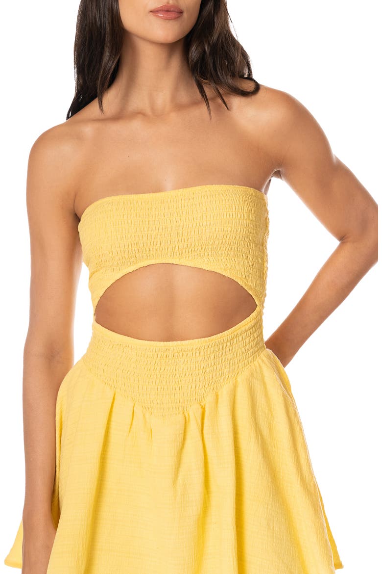 Sunbeam Glow Seraphina Cutout Strapless Cotton Mini Cover-Up Sundress, Alternate, color, LIGHT/ PASTEL YELLOW