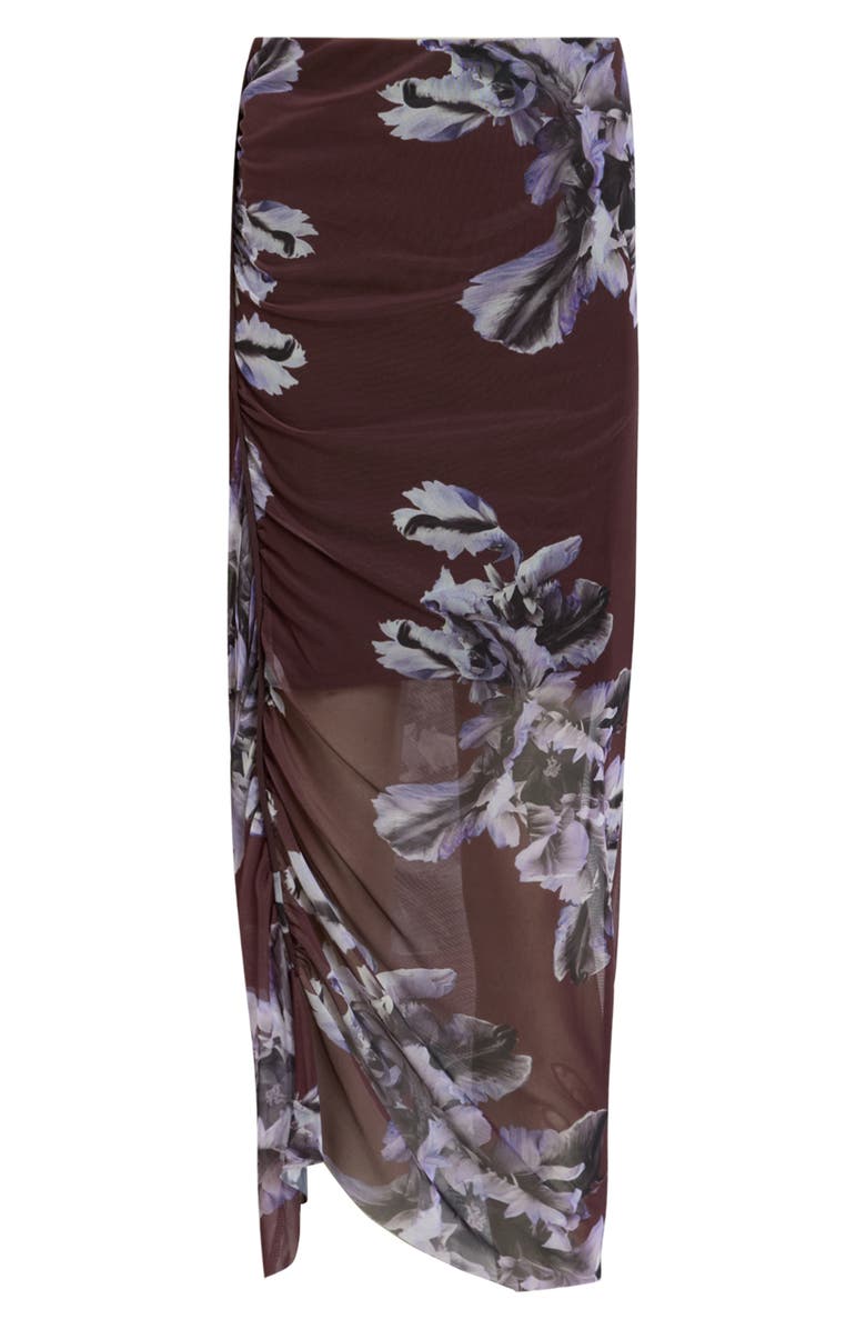 AllSaints Nora Floral Print Mesh Skirt, Alternate, color, Monica Oxblood Red