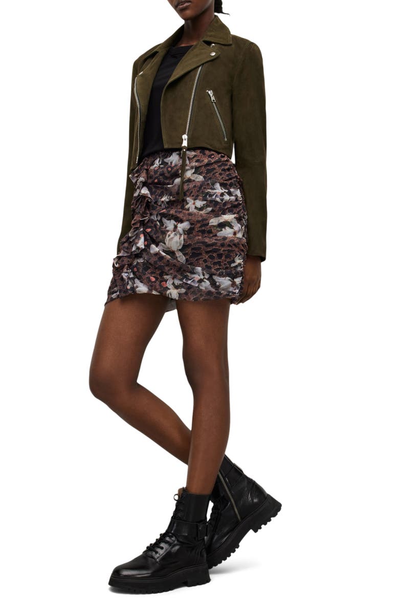 AllSaints Dalby Crop Suede Biker Jacket, Alternate, color,