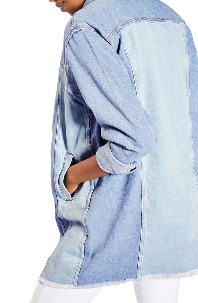Topshop Colorblock Denim Jacket, Alternate, color,