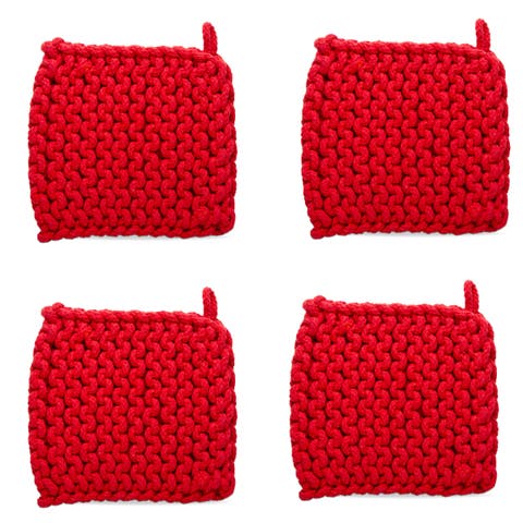 Red Crocheted Cotton Trivet Potholder Set of Four Heat Resistant