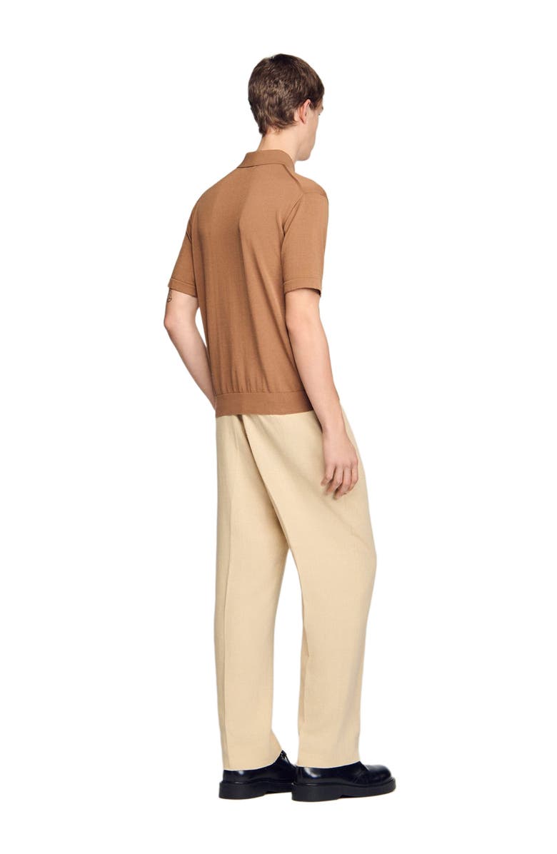 SANDRO Cotton and silk polo shirt, Alternate, color, Dark Camel