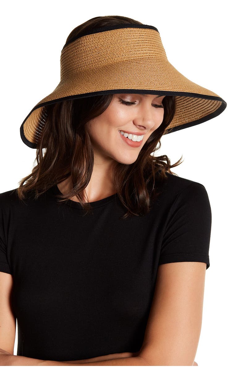 NORDSTROM RACK Roll-Up Straw Visor, Main, color, Dark Natural