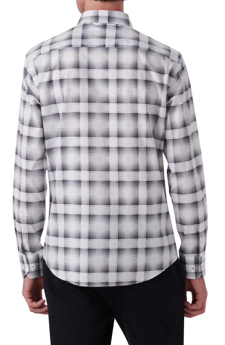 Bugatchi Shaped Fit Plaid Stretch Cotton Button-Up Shirt, Alternate, color, White