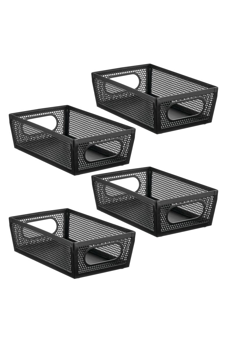 Perforated Metal Storage Bin with Handles - Set of 4 - Matte Black, Main, color, Matte Black