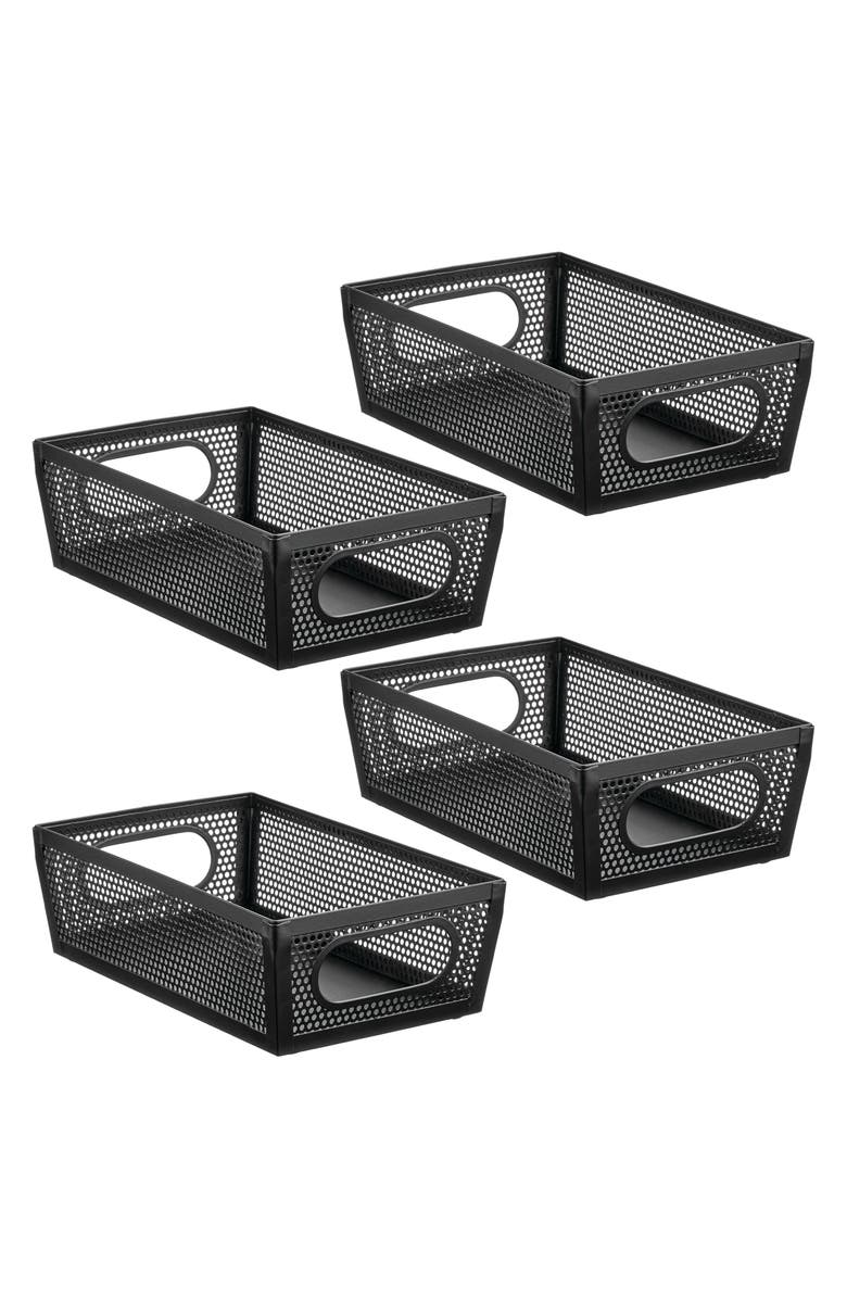mDesign Perforated Metal Storage Bin with Handles - Set of 4 - Matte Black, Main, color, Matte Black