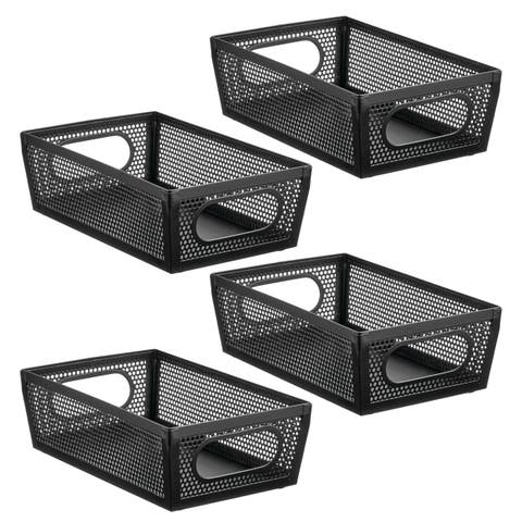 Perforated Metal Storage Bin with Handles - Set of 4 - Matte Black