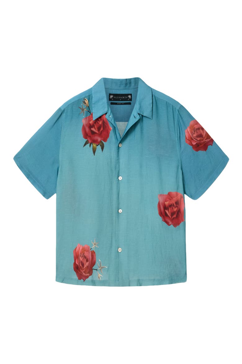 Fazed Floral Button-Up Camp Shirt, Alternate, color, ANKER BLUE
