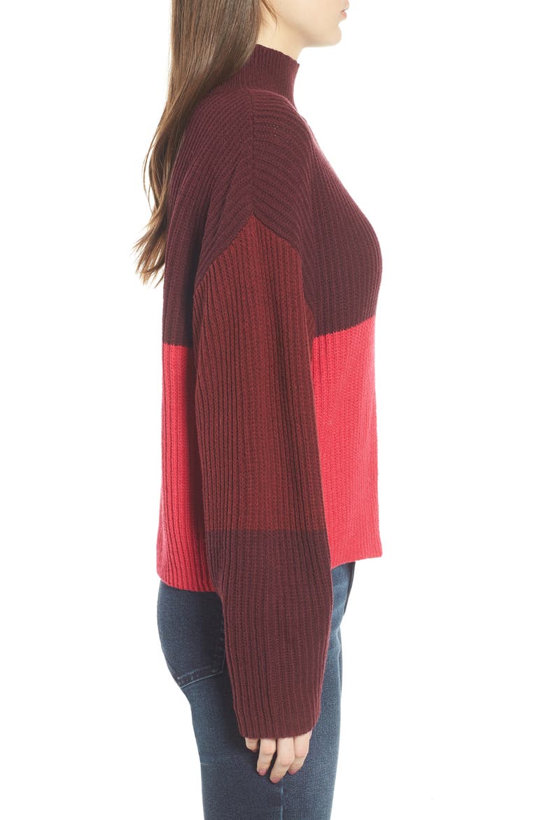 Mock Neck Colorblock Sweater, Alternate, color, RED RUMBA COLORBLOCK