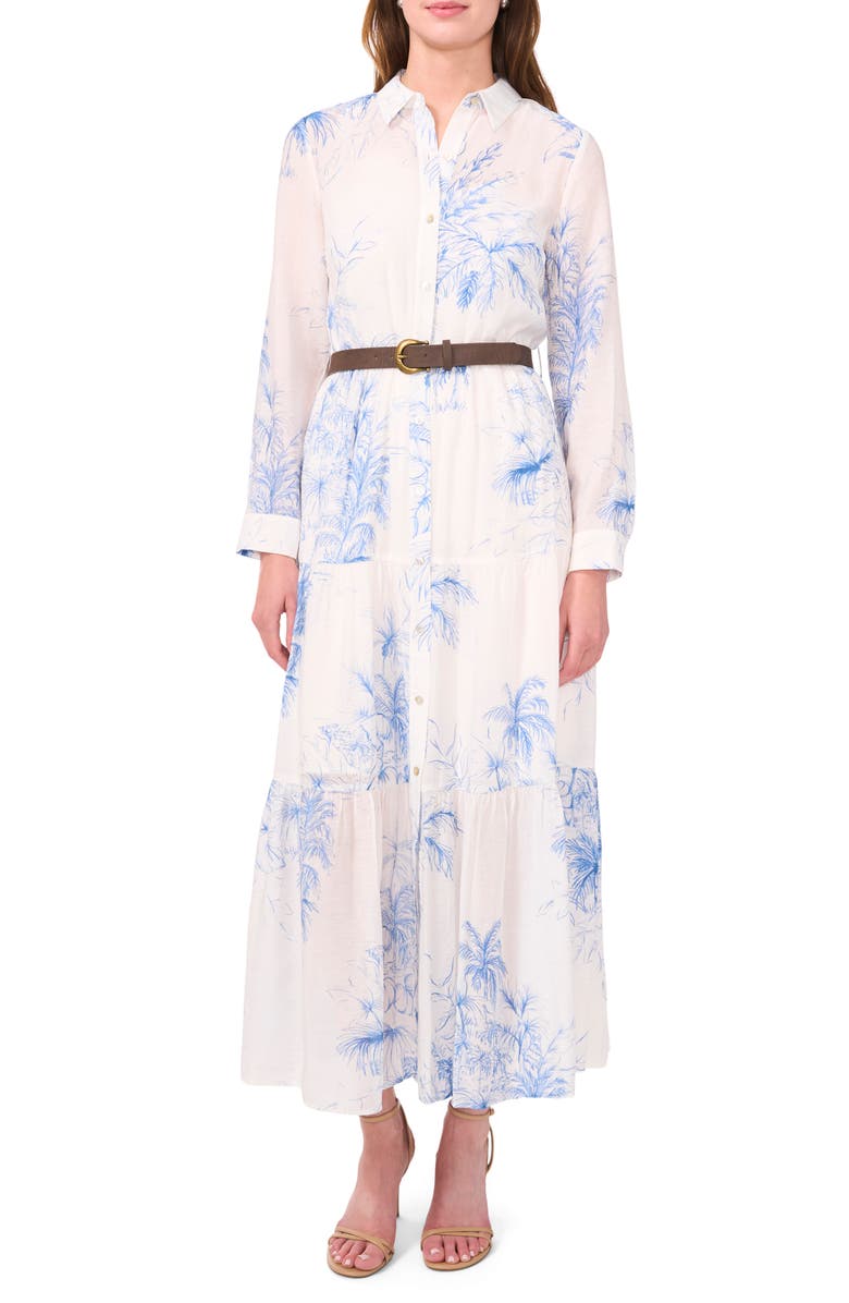 Halogen<sup>®</sup> Placed Floral Long Sleeve Maxi Shirtdress, Main, color, 