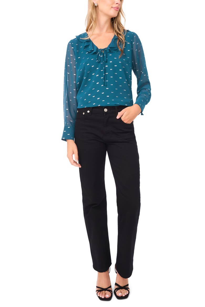 Long Sleeve V-Neck Ruffle Top, Alternate, color, DEEP TEAL