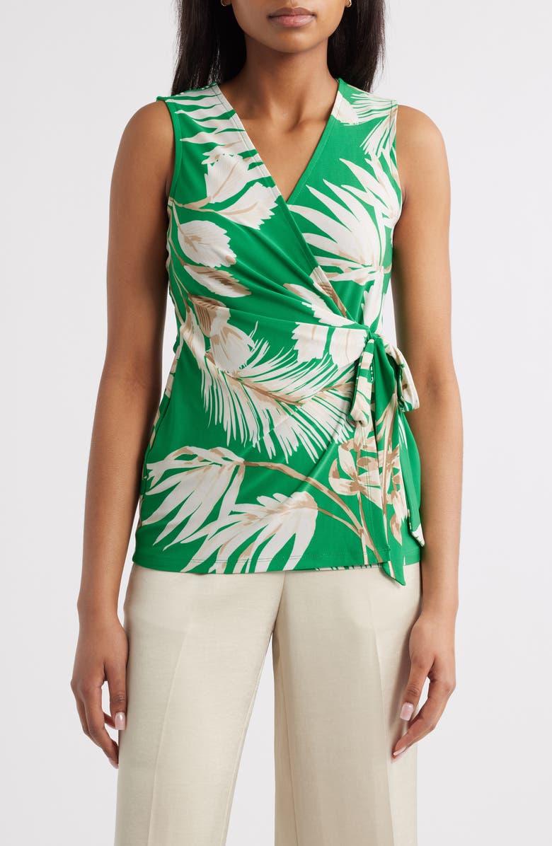Anne Klein Tropical Print Faux Wrap Top, Main, color, 