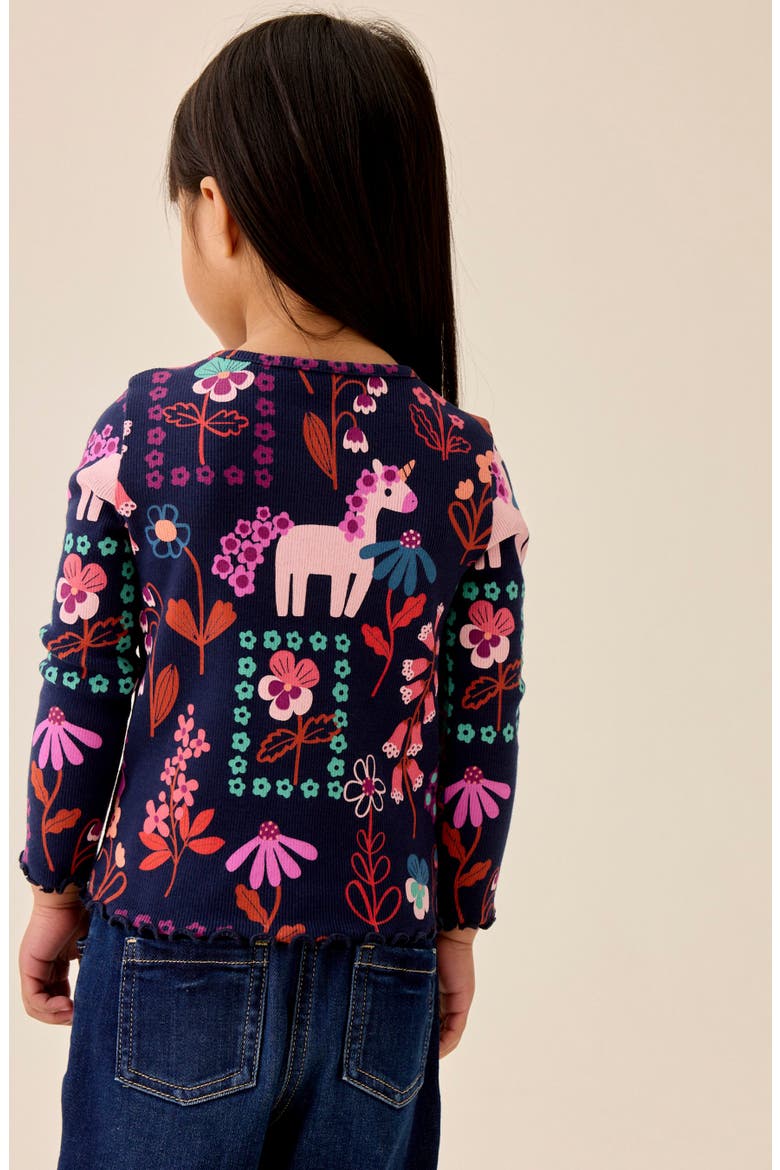 Kids' Unicorn Print Rib Long Sleeve Top, Alternate, color, BLUE