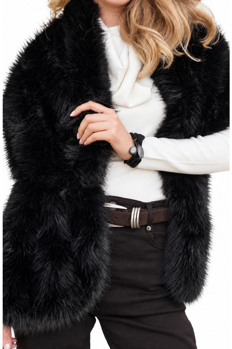 Faux Fur Shawl Wrap, Alternate, color, BLACK