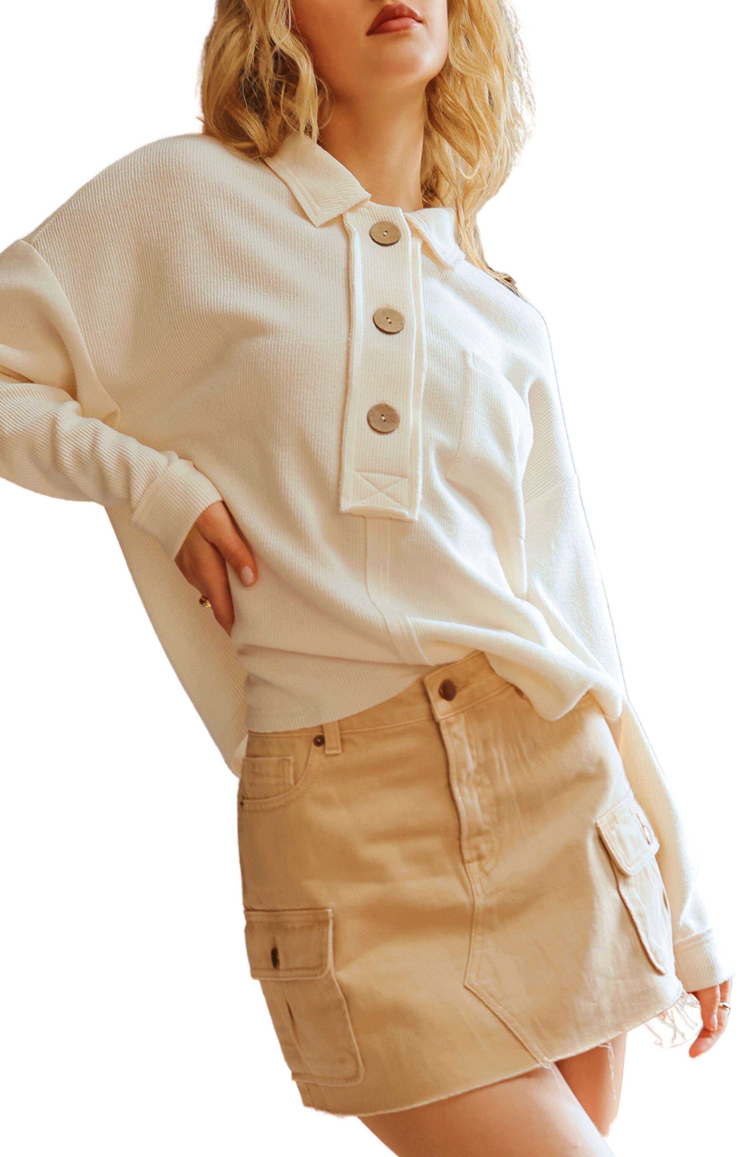 Blu Pepper Button Placket Sweater Top (Women) | Nordstromrack