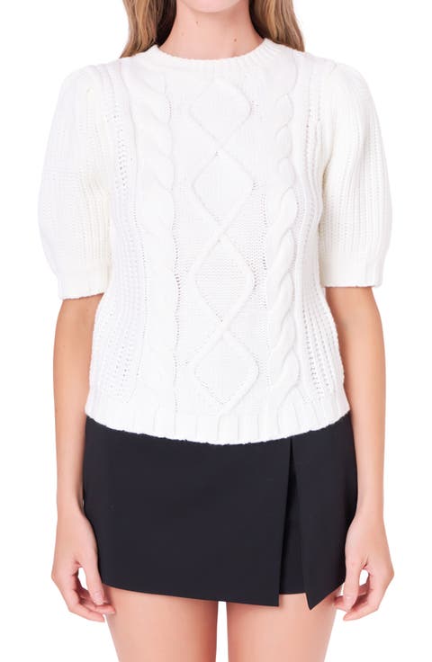Cable Stitch Puff Sleeve Sweater