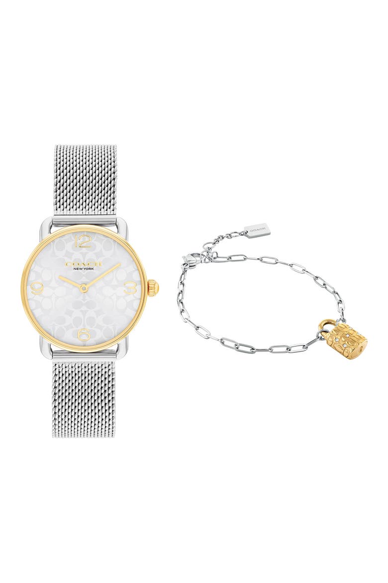 Elliot Mesh Strap Watch & Bracelet Set, 36mm, Main, color, SILVER