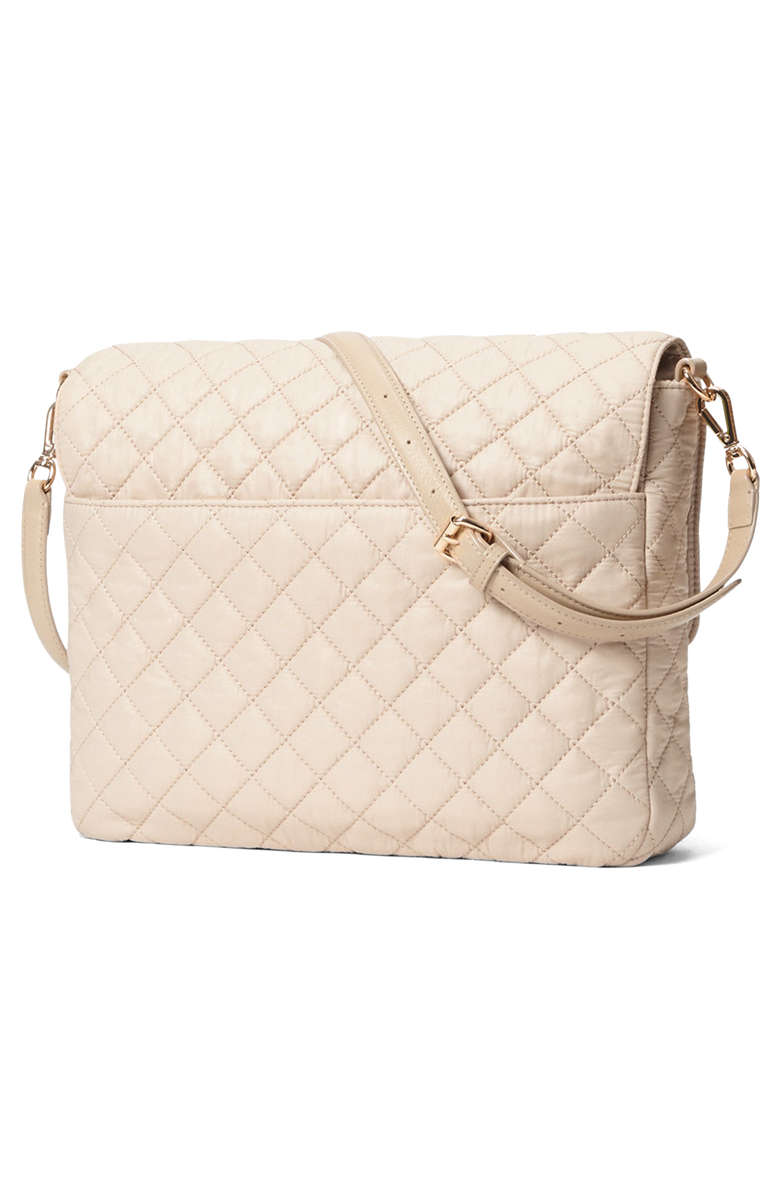 MZ Wallace Large Crosby Lock Quilted Nylon Crossbody Bag, Alternate, color, Buff