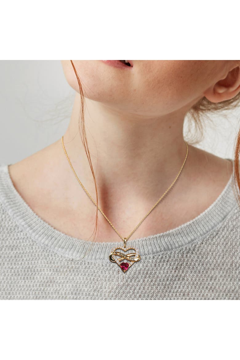 Color Zirconia Infinity Heart Necklace Yellow-Plated, Alternate, color, Light Red CZ