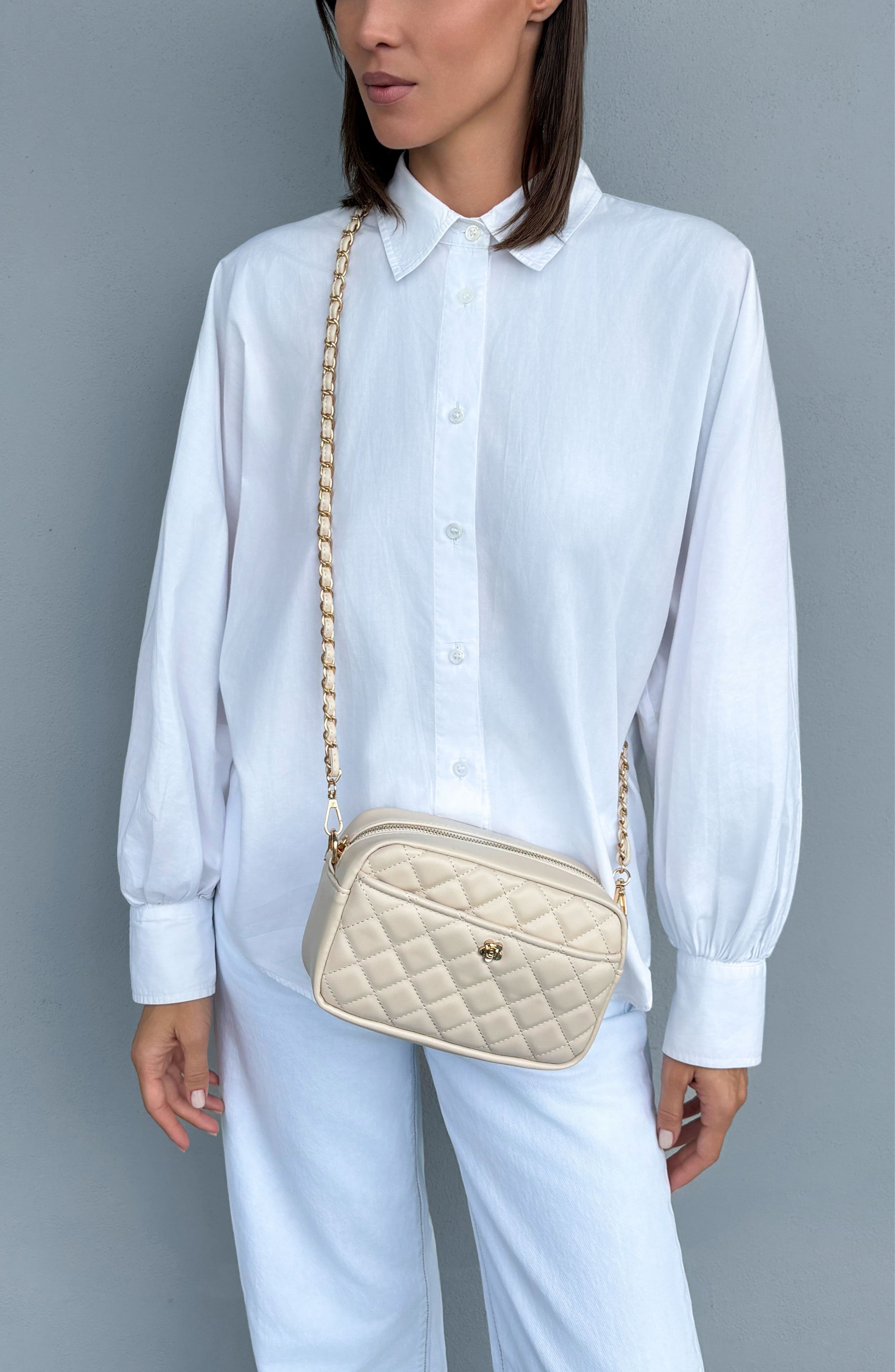 Cushion Quilted Faux Leather Shoulder Bag, Alternate, color, WHITE