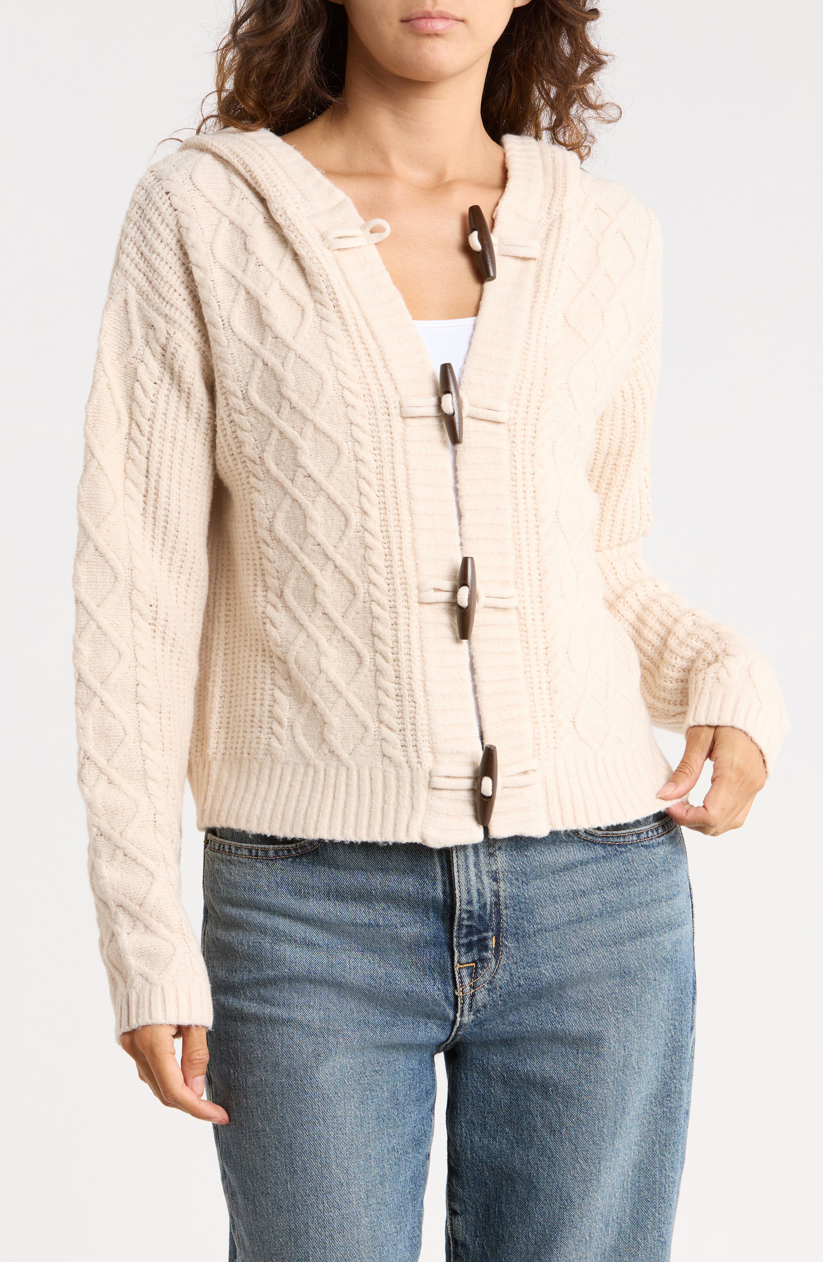 Toggle Front Hooded Cable Cardigan