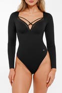 Popilush Shapewear Long Sleeve Mesh Inset Tummy Control Bodysuit