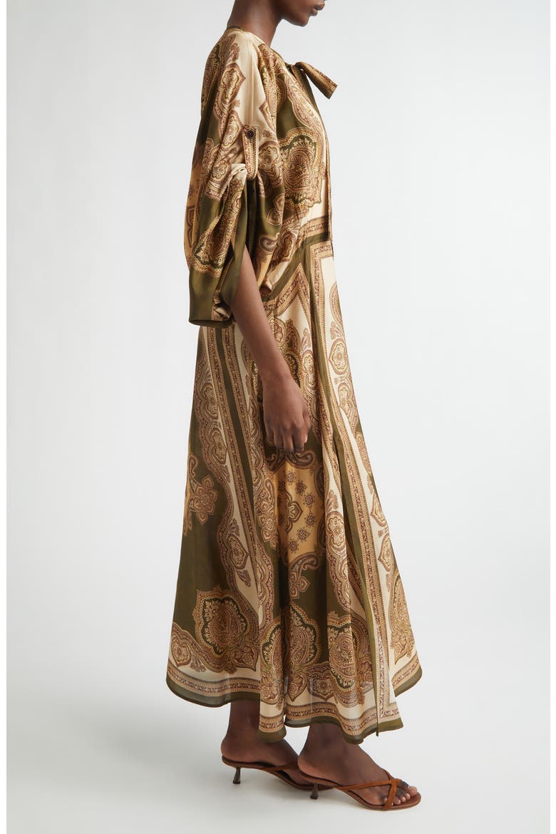 Mahon Paisley Print Habutai Silk Maxi Dress, Alternate, color, OLIVE PAISLEY