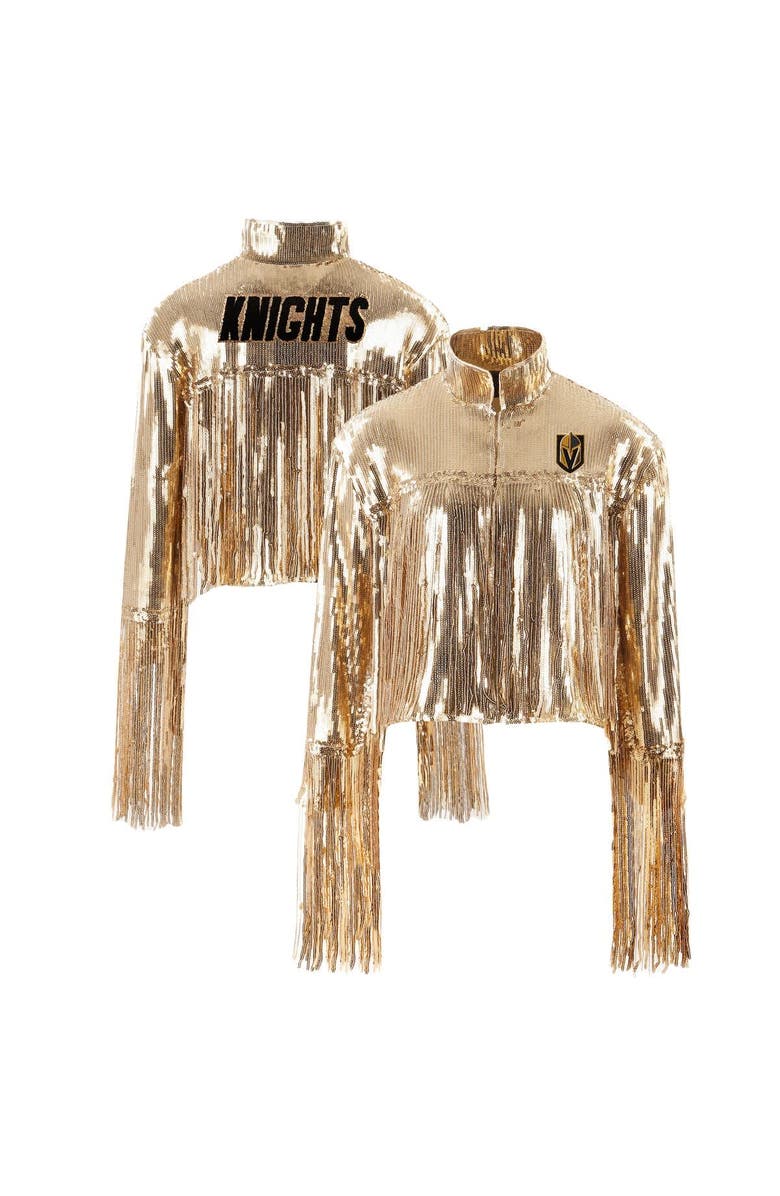 CUCE Women's Cuce Gold Vegas Golden Knights Cropped Sequin Fringe Blazer, Alternate, color, Gold
