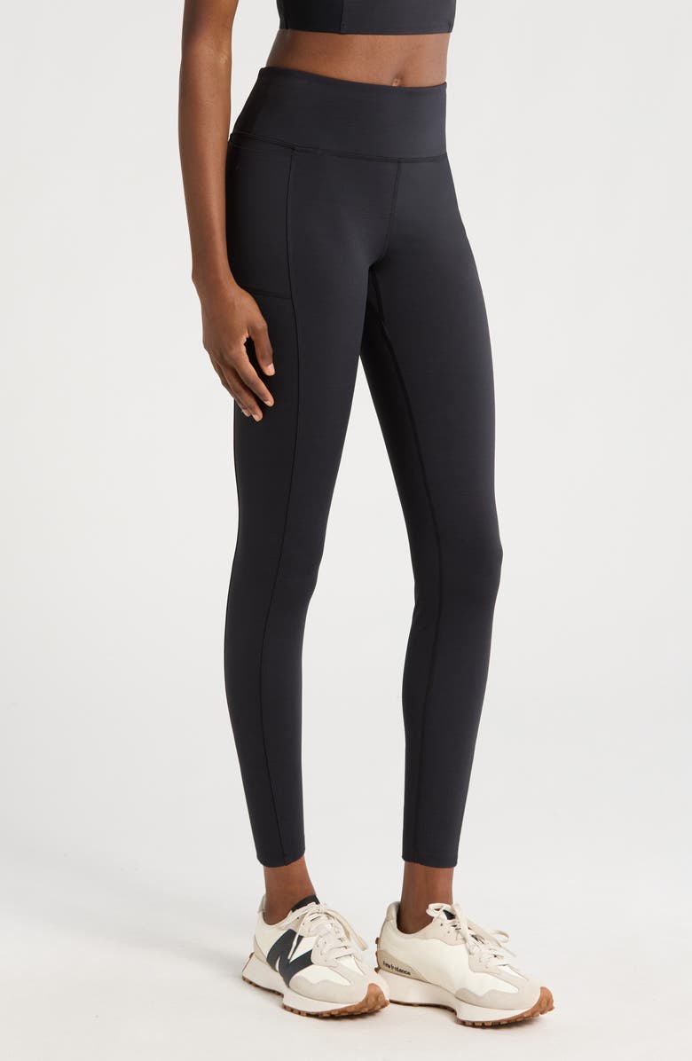 TravisMathew Moveknit Bonded Pocket Leggings, Alternate, color, Heather Black