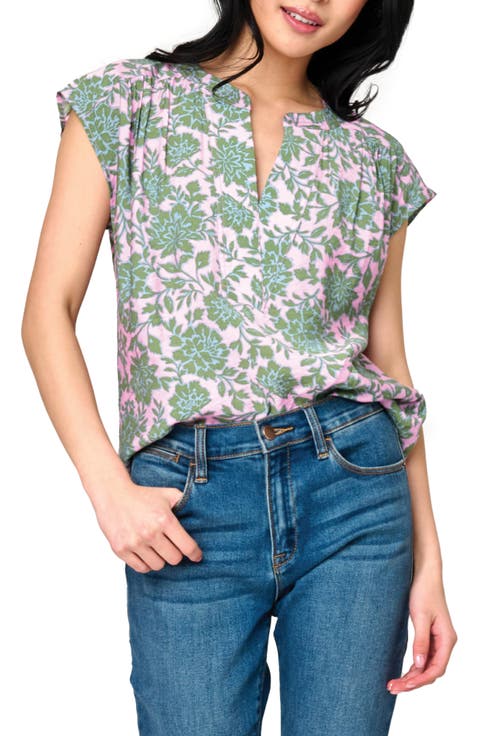 Split Neck Cap Sleeve High-Low Top