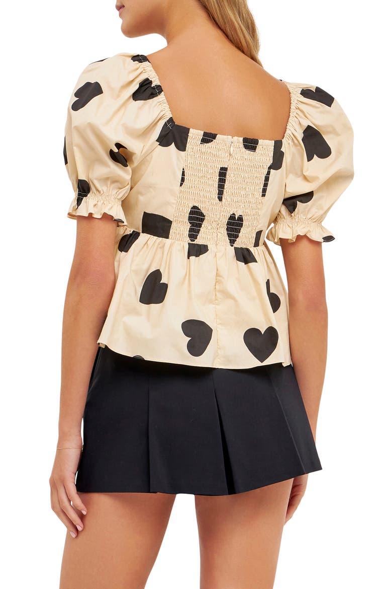 Heart Shape Puff Sleeve Top, Alternate, color, BEIGE/ BLACK