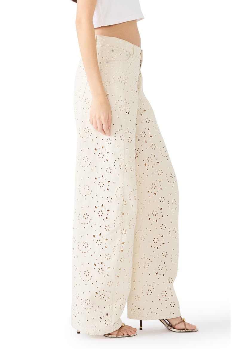 Rori Embroidered Floral Eyelet Wide Leg Jeans, Alternate, color, SEA MIST