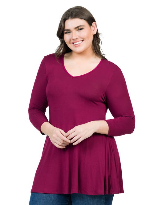 24seven Comfort Apparel Three Quarter Sleeve V-neck Tunic Top In Pink