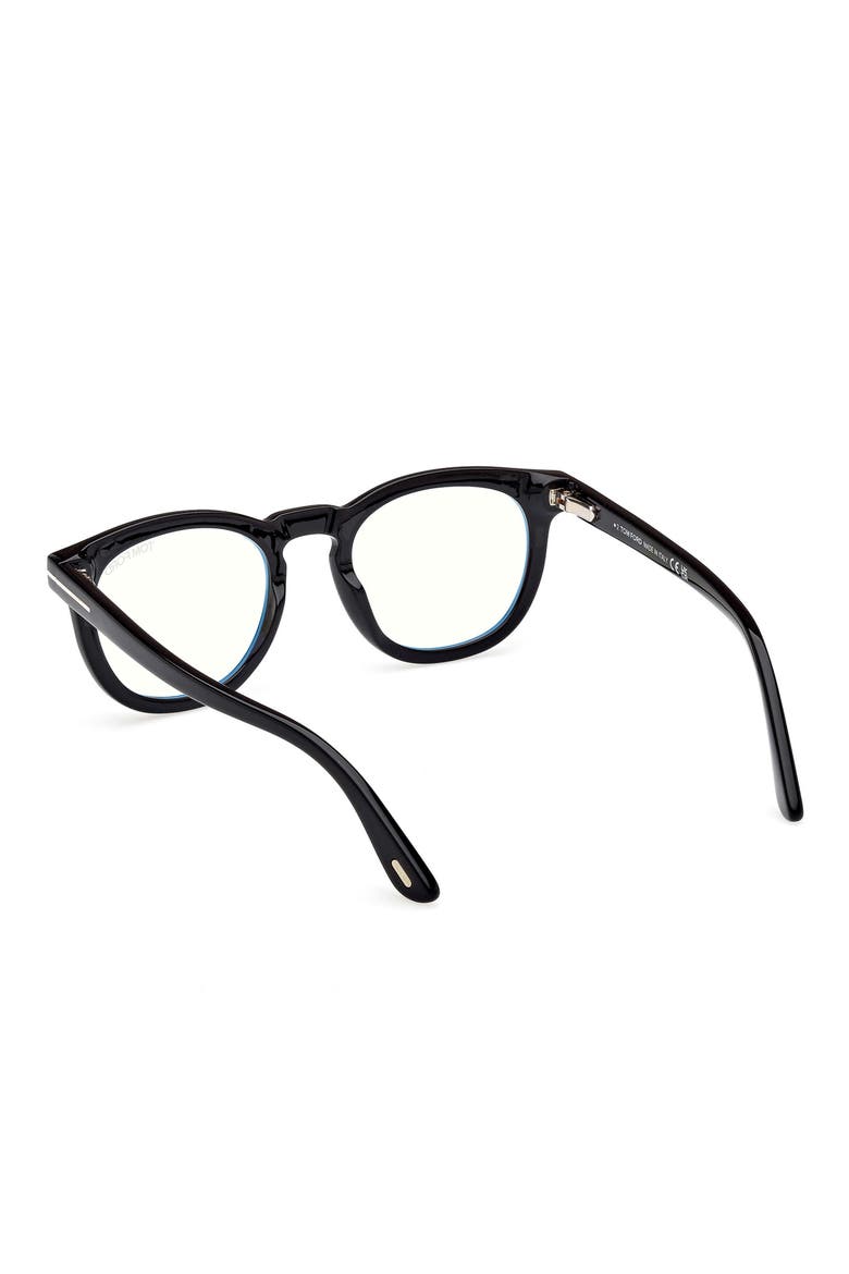 50mm Small Round Blue Light Blocking Glasses, Alternate, color, BLACK ECO / T LOGO