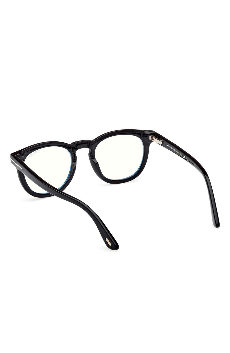 TOM FORD 50mm Small Round Blue Light Blocking Glasses, Alternate, color, Black/ Gold Eco / T Logo