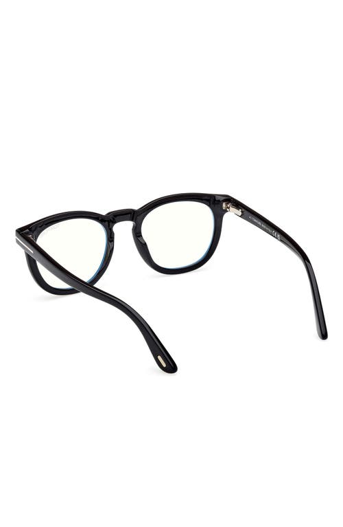Tom Ford 50mm Small Round Blue Light Blocking Glasses In Black