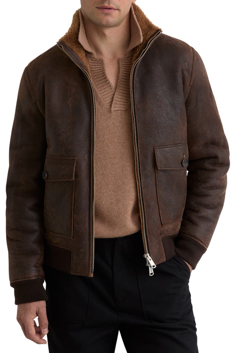 Peveral Genuine Shearling Lined Leather Jacket, Main, color, BROWN